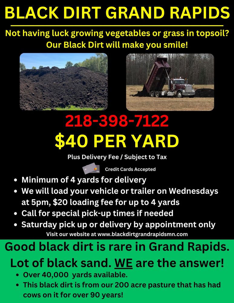 Black Dirt Grand Rapids MN Topsoil Supplier, Black Dirt, Delivery